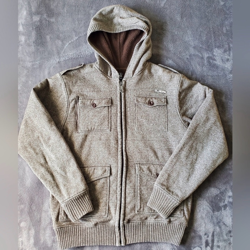 Billabong Men's Zip Up Sherpa lined brown zip up jacket